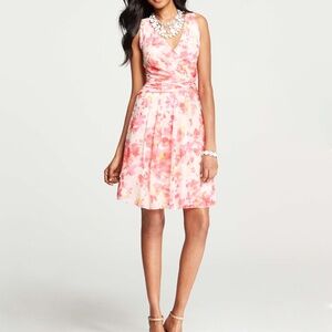 Ann Taylor Pink Floral Faux-Wrap Dress – Women's Size 0